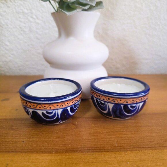 Mexicana Talavera Mini Candle Holders with light Floral Scent Set of 2 - Picture 1 of 3